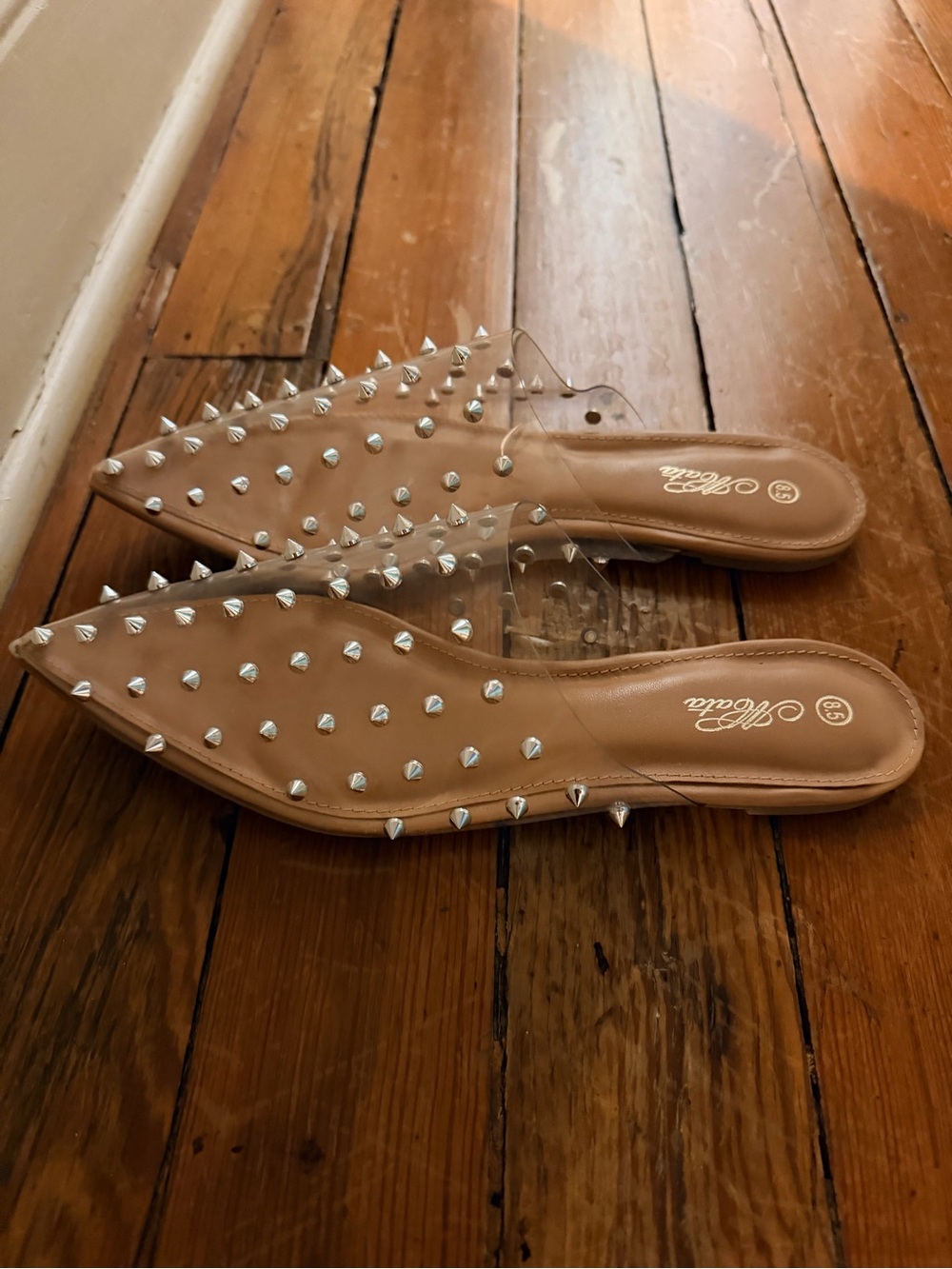 Spike-Stud Pointed Mule - Nude